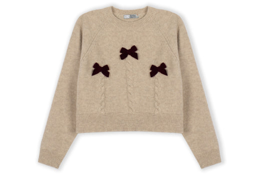 Dr. Kid Trui met strikjes - Beige/Bordeauxrood